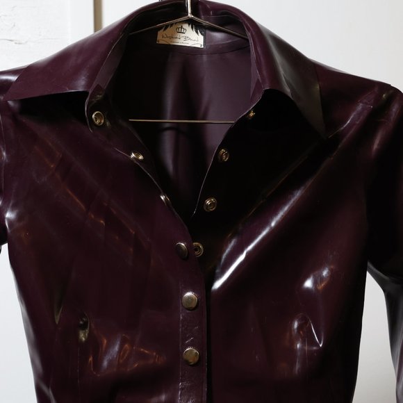 Westward Bound Swank Latex Rubber Shirt Aubergine (Supatex Ruby) Small UK08 US06 - Picture 2 of 6